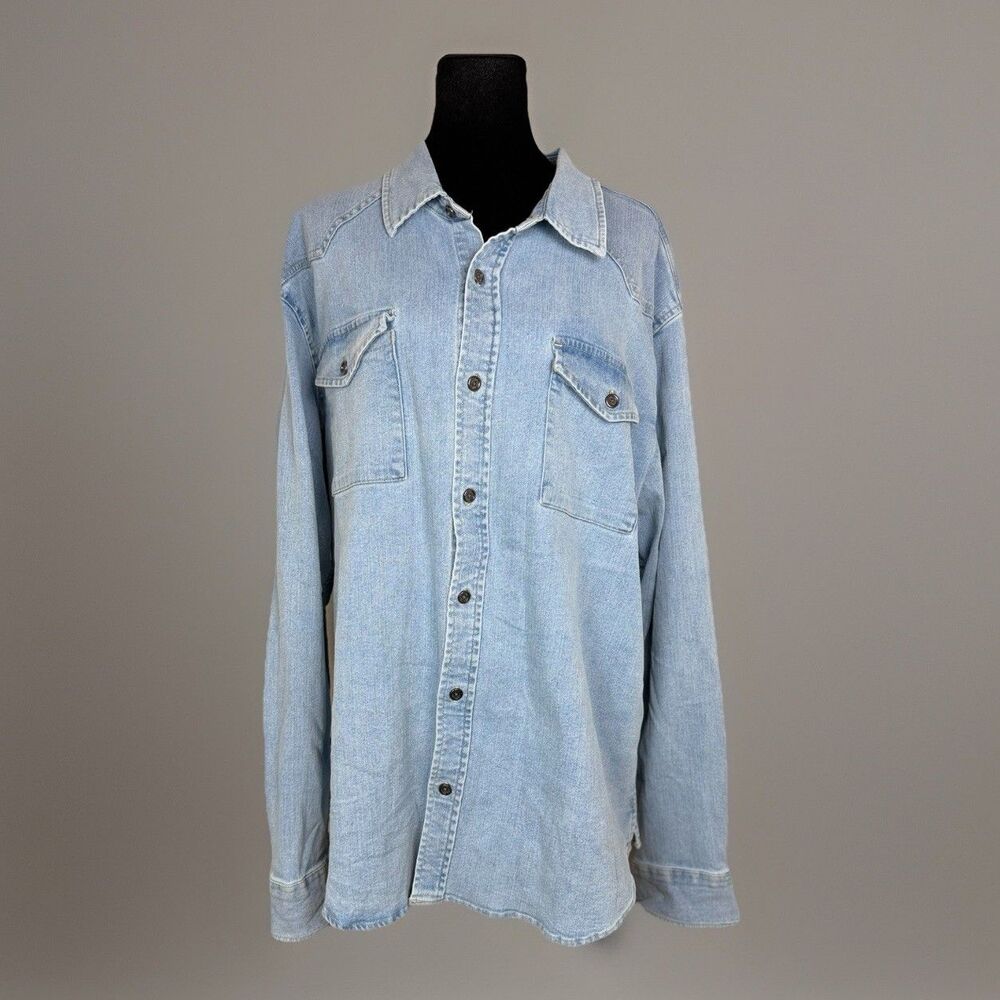 Frye Men's Western Vintage Denim Button-Down Shirt Light Wash Size XL - Picture 2 of 12